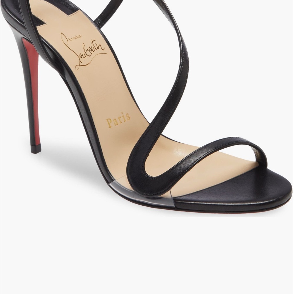 Christian Louboutin Black Strappy Heels with Red Sole